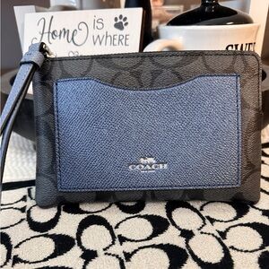 Coach Navy Metallic Black Signature Wristlet